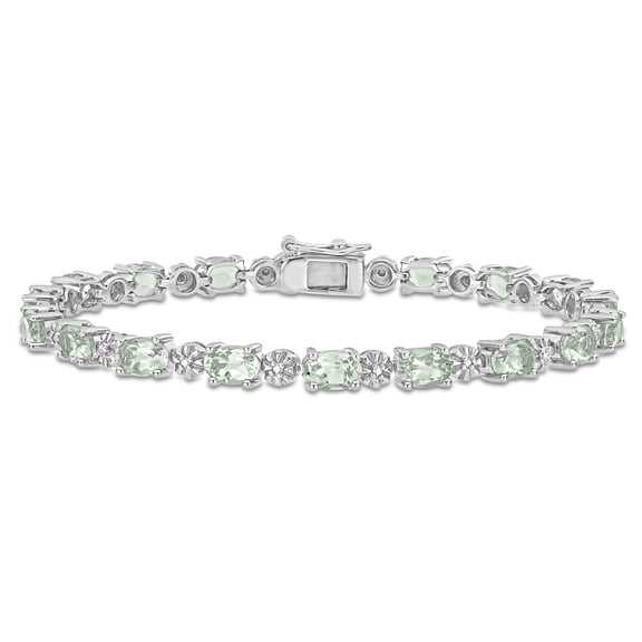 Everly Women's 7 3/8ct TGW Green Quartz & Diamond-Accent Sterling Silver Tennis Bracelet - G-H, I3