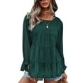 thumbnail image 1 of Blusa Casual Transpirable Agradable para La Piel con Volantes y Manga Larga de Gasa con Cuello Redondo para Mujer para Otoño Invierno Verde Oscuro XL, 1 of 6