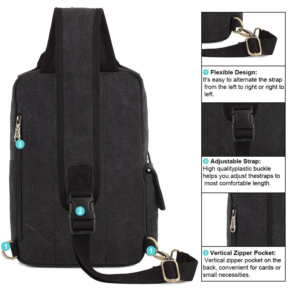 KAUKKO Canvas Messenger Bag Cross Body Shoulder Sling Backpack Travel Hiking Chest Bag