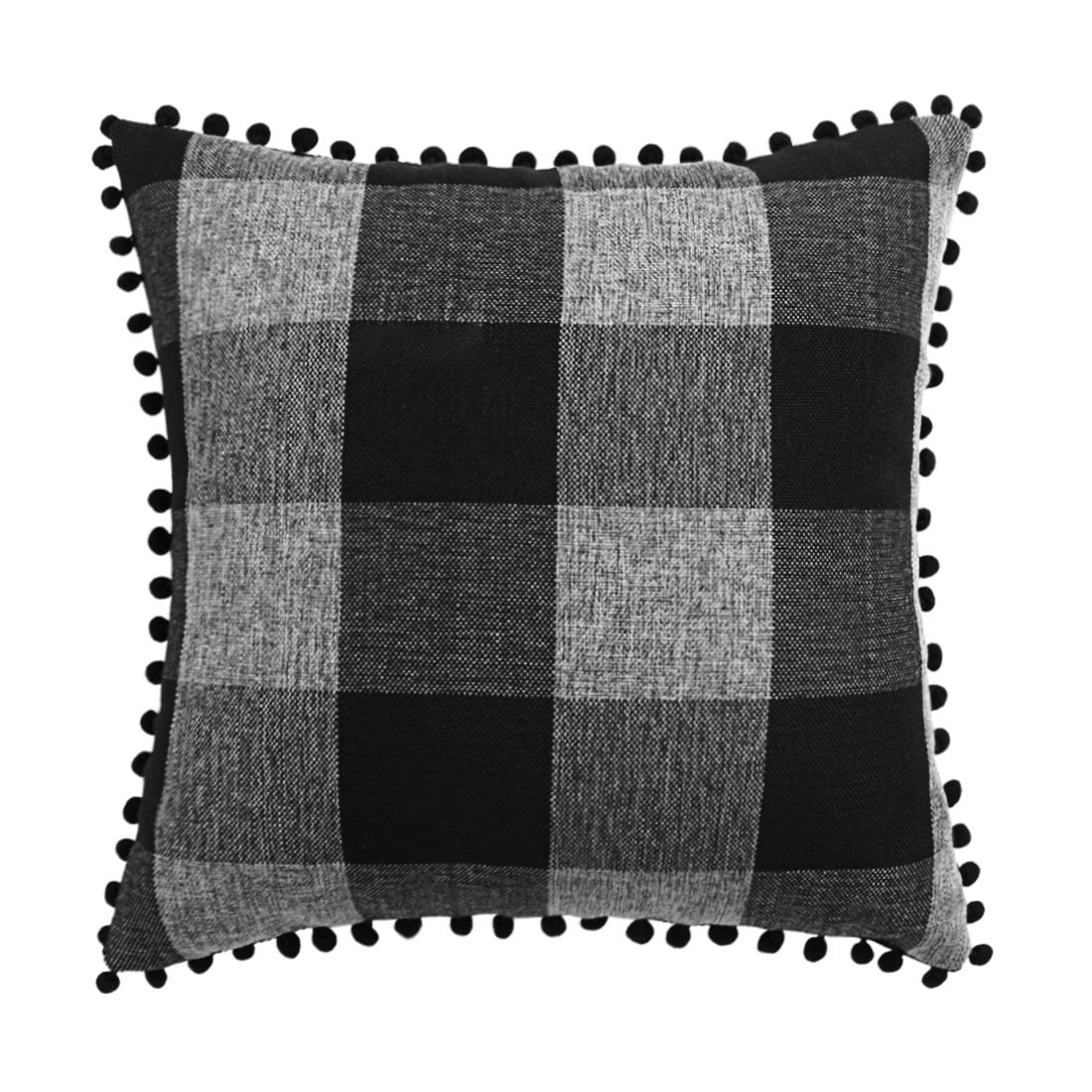 PiccoCasa Classic Retro Plaid Pompom Throw Pillow Cover, Pillow Cover
