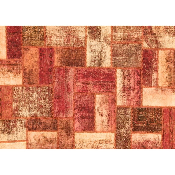 Ahgly Company Machine Washable Indoor Rectangle Patchwork Orange Transitional Area Rugs, 5' x 8'