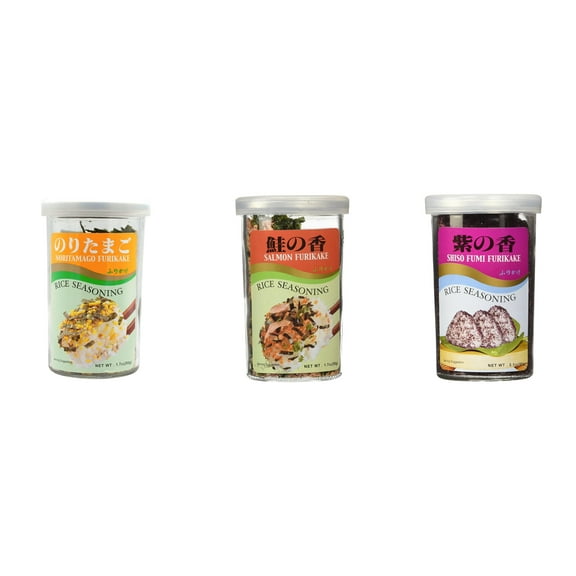 Ajishima JFC Rice Seasoning Fumi Furikake 3 Flavor Mixed Bundle (Noritamago,Salmon,Shiso) Plus NineChef Brand Long Handle Coffee Spoon