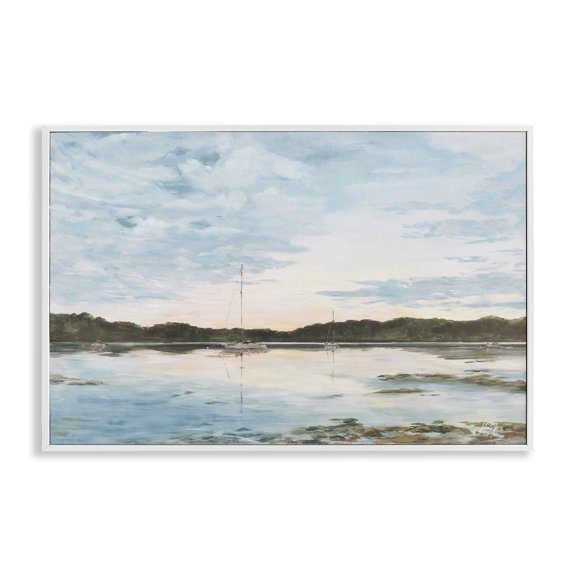 Stupell Industries Quiet Day on Lake Landscape Painting White Framed Art Print Wall Art, 24 x 16