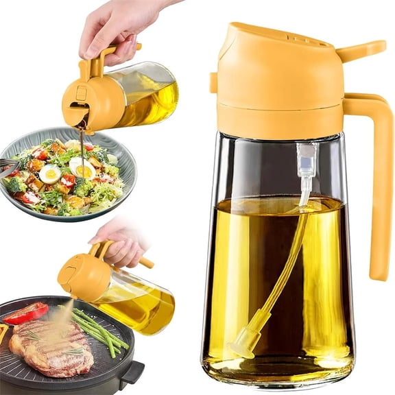 Oil Sprayer for Cooking 2 In 1,470ml Oil Dispenser Bottle Spray and Pour, Food-Grade Glass Oil Spray Bottle Mister Spritzer