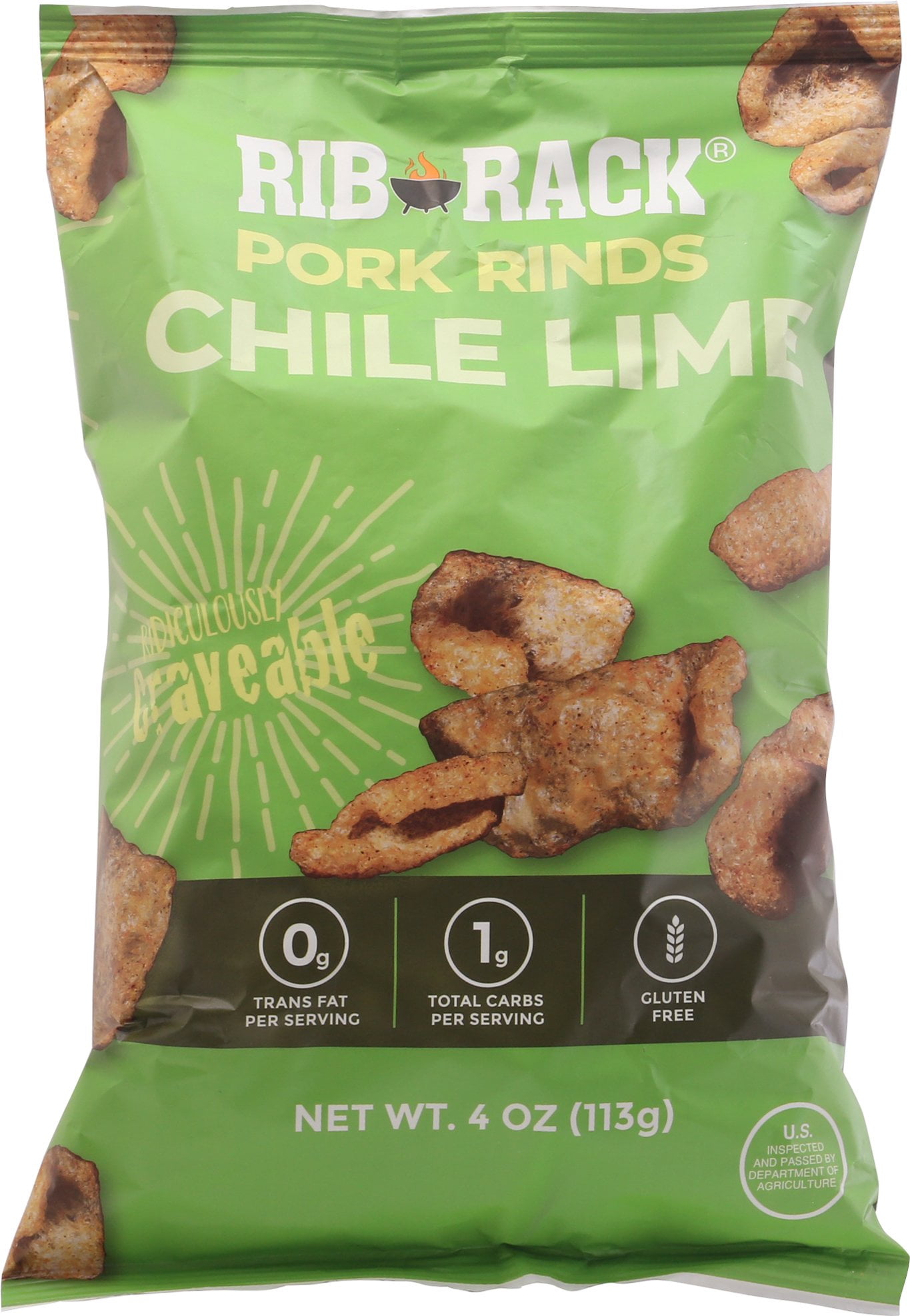(2 pack) Rib Rack Chile Lime Pork Rinds 4oz