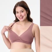 Motherhood Maternity Nursing Bras, Women’s Cotton Spandex Wrap Front Sleep Bra, Bralette for Breastfeeding & Pumping, 2-Pack