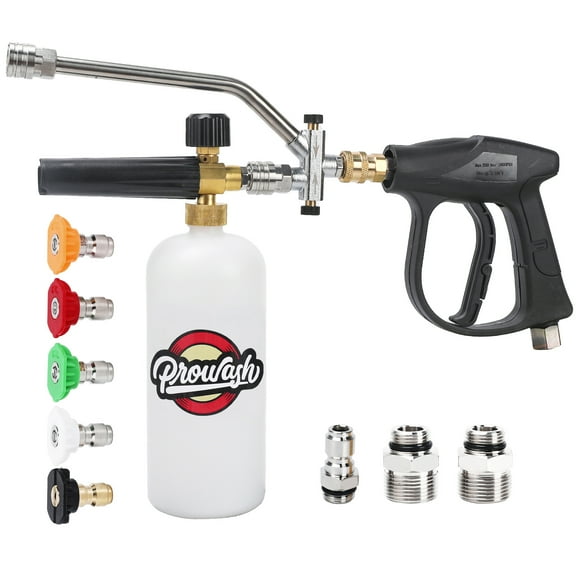 Foam Cannon & Gun Kit with Dual Connector Accessory | Includes 5 Nozzle Tips, 3/8" Quick Swivel Connector, and M22-14/15mm Fittings for Pressure Washer Car Wash