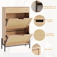 thumbnail image 4 of GAOMON Natural Rattan Storage Cabinet with 2 Flip Drawers, Adjustable Shelves & Metal Legs, Slim Wooden Entryway Shoe Cabinet for Hallway or Living Room, Oak, 4 of 7