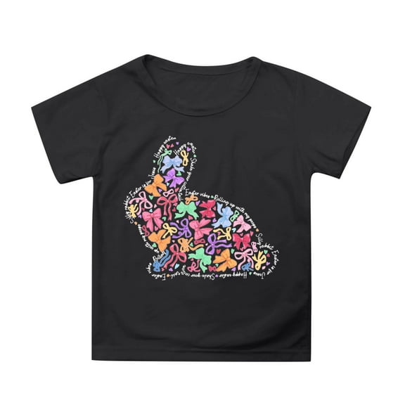 Easter Shirts Toddler Girls Round Neck Cartoon Rabbit Short Sleeve T Shirts Blouse Tops Funny Clothes for Girls Black,6-7 Years