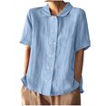 thumbnail image 3 of WRKEKC Short Sleeve Shirts for Women, Summer T-Shirts for Women, Women's Trendy Solid Color Button-Up Lapel Collar Short Sleeve Top, 3 of 10