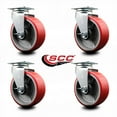 thumbnail image 2 of 5 Inch Red Poly on Cast Iron Wheel Swivel Caster Set with Roller Bearings SCC, 2 of 2
