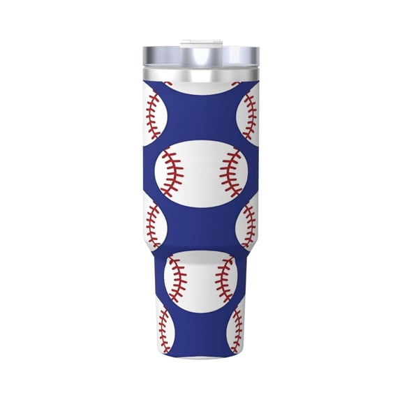 Baseball Cup Insulated Tumbler Stainless Steel Vacuum Travel Mug 40 oz with Handle and Straw Lid