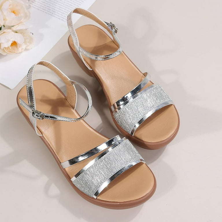 Jacenvly 2024 New Summer Wedge Open Toe Buckle Sandals