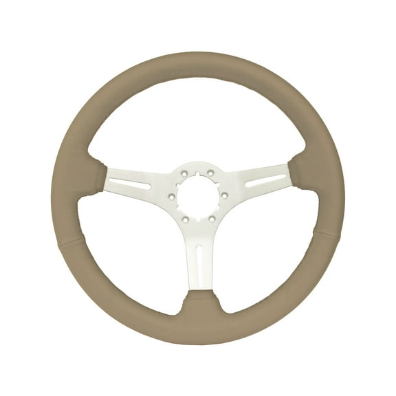 VSW 14 inch Tan Leather Steering Wheel, 6-Bolt Brushed Aluminum Spoke, 2.5 inch Dish, ST3014TAN