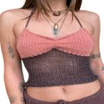 thumbnail image 1 of Womens Halter Crop Cami Tops  Sleeveless Contrast Color Slim Fit Ruched Knit Camisole, 1 of 4