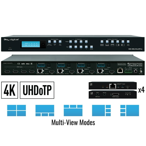 Key Digital 4x4 HDMI Multi-View Tiling Video Processor-KD-MLV4x4Pro (4 HDMI Inputs and 4 Outputs)