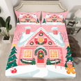 thumbnail image 2 of Manfei Cartoon Pink Cabin Queen Sheet Sets, Merry Christmas Flat Sheet, Teens Kids Girls Child Queen Fitted Sheet, Luxury Bedroom Decor, 4 Pieces, 2 of 7