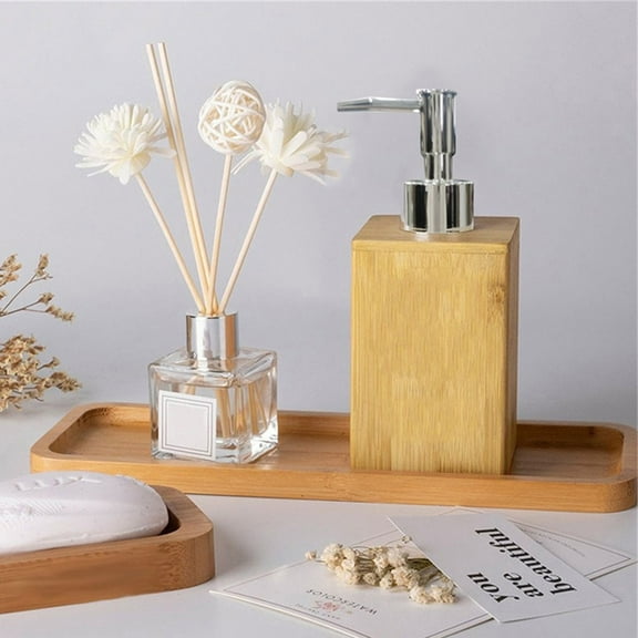 Bamboo Soap Dispenser, Refillable, Hand Soap Dispenser, with Rustproof Pump, Lotion Dispenser for Kitchen and Bathroom, Housewares for Bathroom