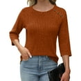 thumbnail image 3 of successthop Womens Plain Shirt Button Shoulder 3/4 Sleeve Tee Crewneck Pullover Tops Solid Trendy Clothes Orange M, 3 of 5