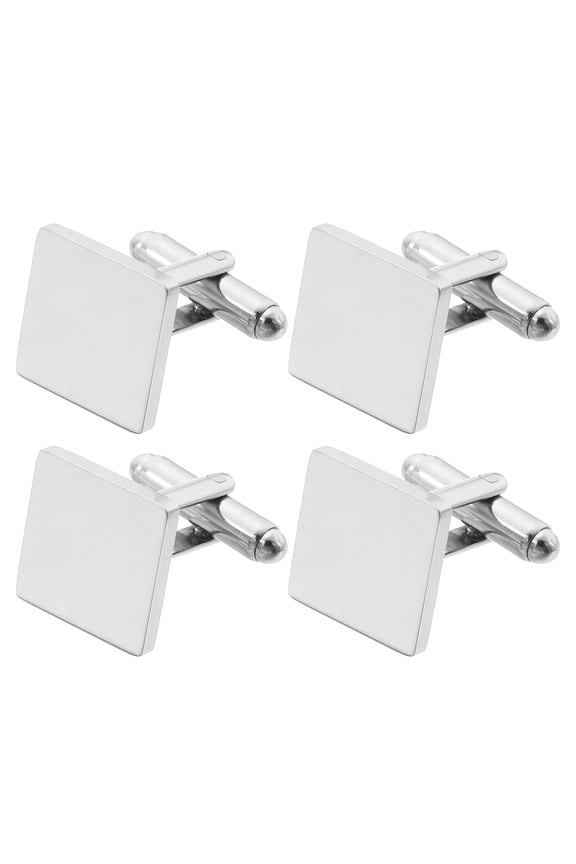 4Pack 15mm Cufflinks for Men, Stainless Steel Square Shirt Cuff Links, Silver