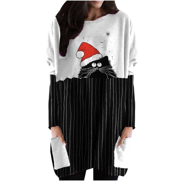 Tops de Otoño Para Mujer Tops Con Estampado Navideño de Moda de Manga Larga Con Cuello Redondo Paquetes Vestido de Jersey Odeerbi ODB179267
