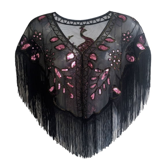 HNMKIU Wraps 1920s Art Deco Sequin Beaded Cape for Women Evening Dress Party Banquet Coat Rose Gold,One Size