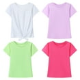 thumbnail image 2 of HILEELANG Big Girls 5-16Y Hot Pink Lavender Light Green White Cotton Short Sleeve Crewneck T Shirt Tee Size 12-13Y, 2 of 6
