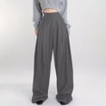 thumbnail image 2 of High Waist Suit Pants for Women Wide Leg Trendy Design Dress Pants with Pockets Casual Loose Trousers Gray,S, 2 of 8