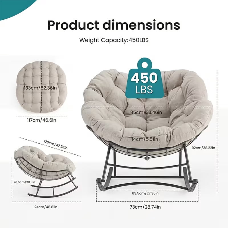 Simenmax Oversized Padded Egg Rocking Chair – 450 lbs Capacity, Anti-Slip Quiet Rocker for Bedroom, Living Room, Balcony & Garden,Beige