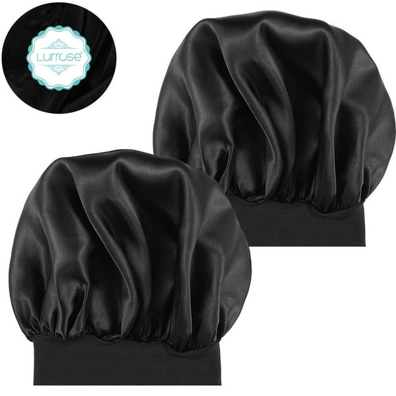 UPOUART 2pcs Black Silk Bonnet Wide Band Hair Cap for Women Sleeping Hair Care