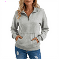 thumbnail image 6 of Quarter Zip Pullover Women Lapel Long Sleeve Half Zipper Mockneck Sweatshirt Casual Lightweight Pullover Tops Pockets Gray L, 6 of 6