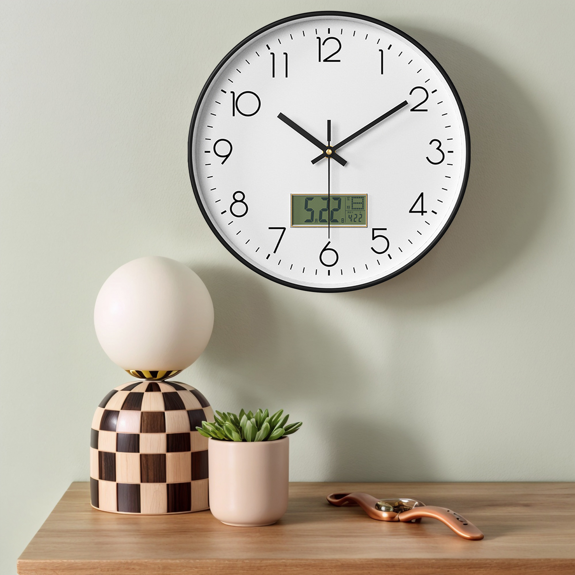 Unique Bargains Silent Non-Ticking Wall Clock with Date Temperature White Black