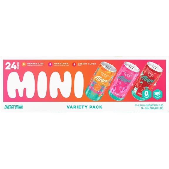 Alani Nu Mini Energy Drink Orange, Pink & Cherry Slush Variety Pack, 24 Pack, 8.4 fl. oz.
