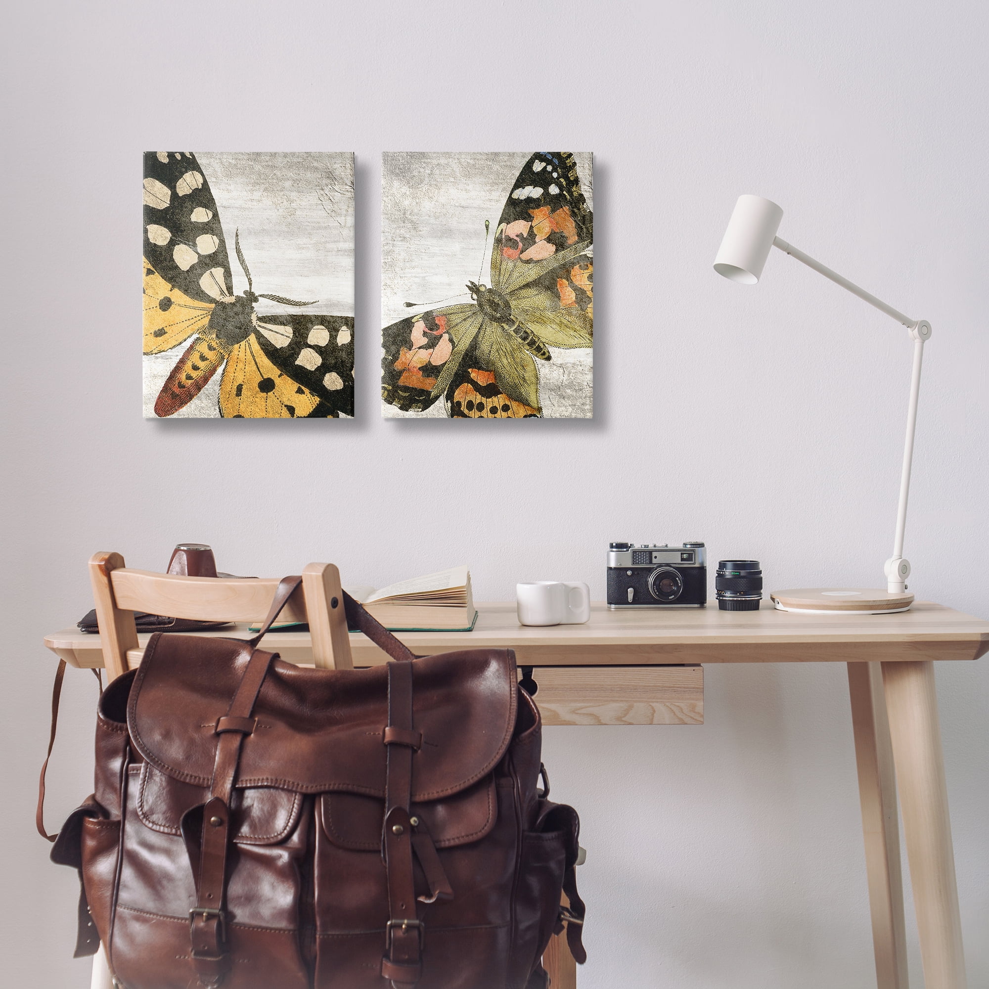 Stupell Industries Vintage Spotted butterflies Animals Painting Wrapped Canvas Art Print Wall Art, 16 x 20, Set of 2