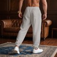 thumbnail image 4 of GrmtClth Men's Linen Pants Casual Loose Fit Beach Drawstring Pants Elastic Waist Beach Lightweight Yoga Jogger Trousers with Pockets Light Gray S, 4 of 5