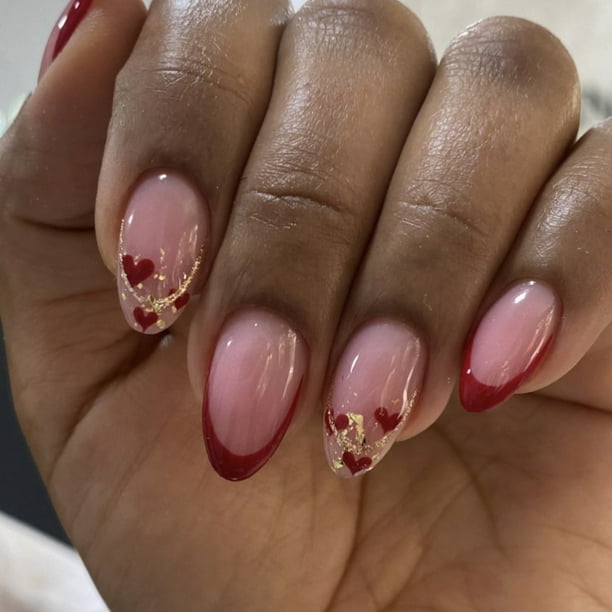 Uñas postizas, uñas postizas, regalos para mujeres, diseño de corazones rojos para San Valentín, 24 puntas de uñas, uñas postizas, parches para uñas, parches para uñas.