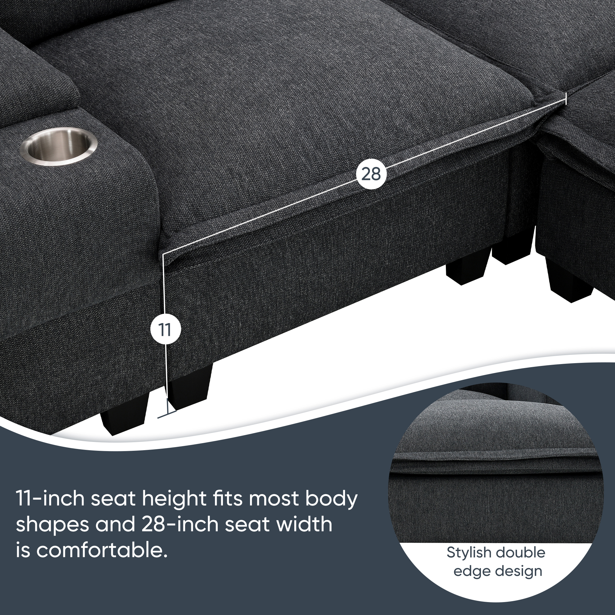 EUROCO 109" Modern Sectional Cloud Sofa, 4 Seat Chenille Modular Couch with Console, USB Charging Port, Reading Light, Cup Holder, Storable Indoor Funiture with Convertible Ottoman, Grey