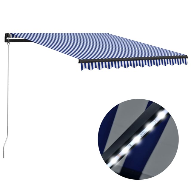 vidaXL Store Manuel Rétractable avec LED 300x250 cm Bleu et Blanc
