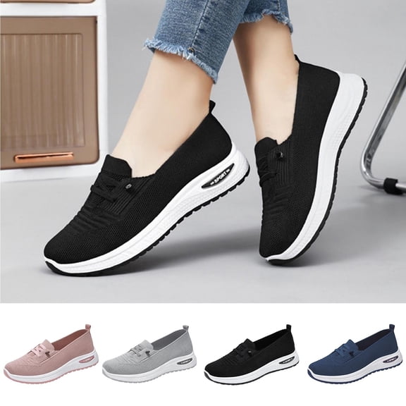 Fnooota Womens Slip on Sneakers, Non Slip Comfortable Mesh Breathable Walking Shoes Black Size 7