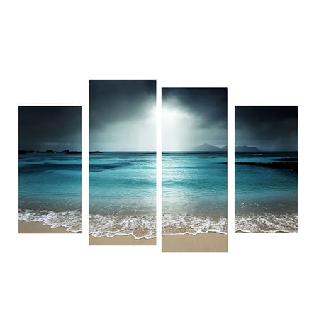 Mountain Paintings For Sale Joyfeel Clearance 4 Panels Azure Sea Sky Seascape Unframed Oil Paintings Wall Art Decor for Living Room ()