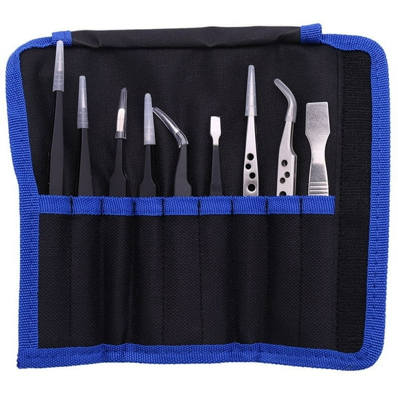 WQNZMADO 9 Pcs Tweezers Set Stainless Steel Anti-Static Tweezers for Electronic Mobile Phone Repair Tools Hand Tools