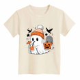 thumbnail image 4 of UAYOTSE Girls Halloween Short Sleeve Tee Cozy Fall Ghost Halloween Graphic Crew Neck Kids Party Shirt, 4 of 5