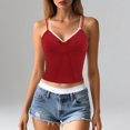 thumbnail image 2 of Wang6 Women Spaghetti Strap Camisole Tops Ribbed Double Layer Lace Tank Tops Trendy Sleeveless V Neck Stretchy Cami T Shirts Undershirts Red XL, 2 of 5