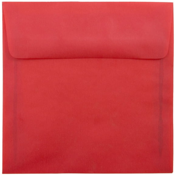 JAM Paper 6.5 x 6.5 Translucent Envelopes, Primary Red, 250/Pack