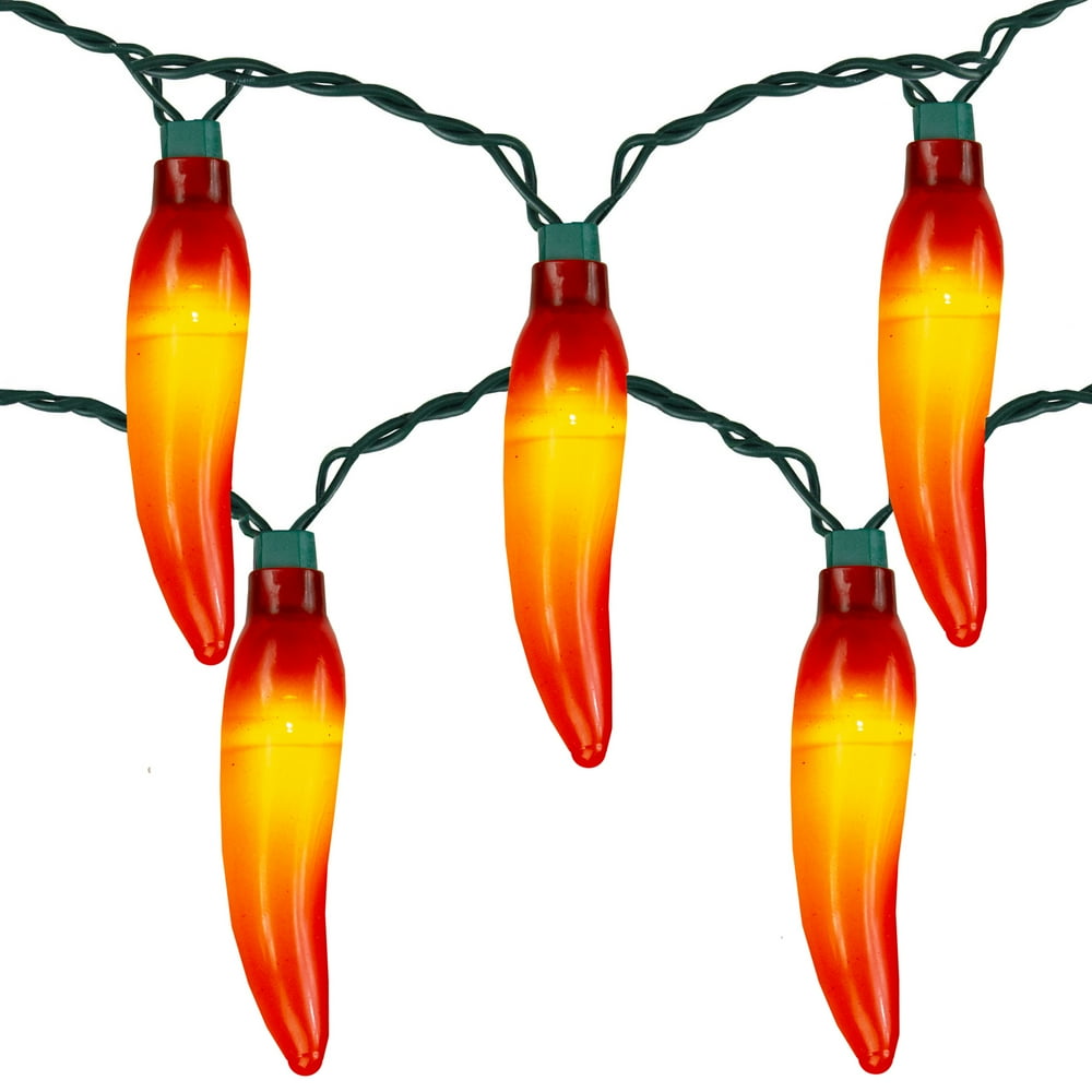 10 Orange LED Chili Pepper Summer Patio String Lights 6 ft Green Wire