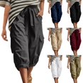thumbnail image 4 of WGRFFH Womens Cargo Capri Pants,High Waist Knee Length Shorts,Cuffed Wide Leg Hiking Pant,Loose Fit Travel Lightweight with Pockets,Drawstring Elastic Waist for Casual and Streetwear Black S, 4 of 7