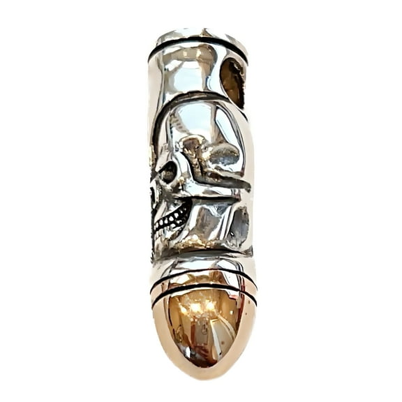 Real 925 Sterling Silver Skull Bullet Two Tone 14k Gold Plated 9MM Wide Pendant