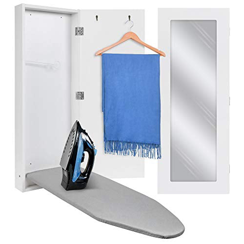Ivation Wall Mounted Ironing Board Cabinet Foldable Storage Station For Home Apartment Small Spaces Easy Release Lever With Miror Door White Com - Build Your Own Wall Mounted Ironing Board