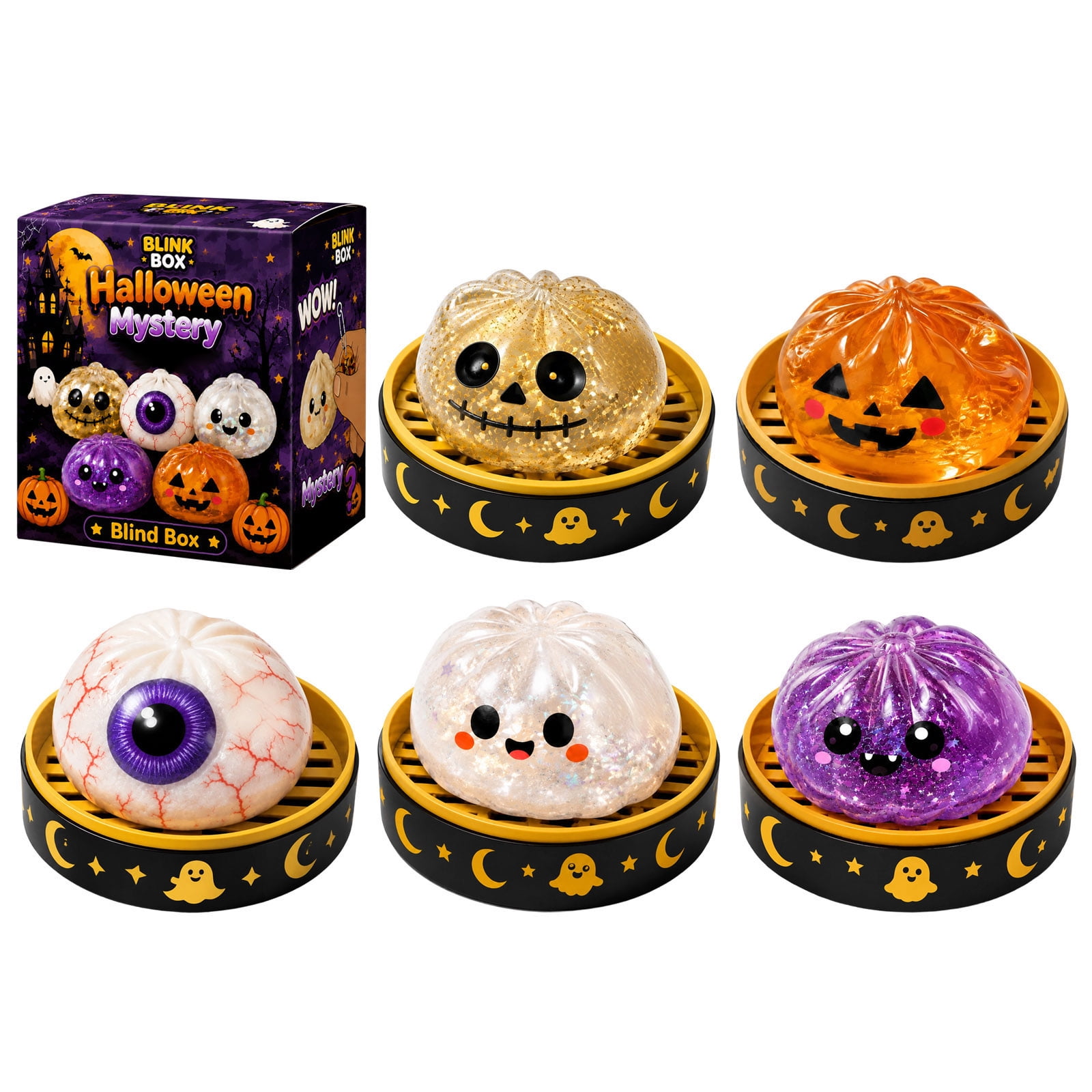Halloween Spooky Ghost Dumpling, Dumplings Squish with Steamer Stress Balls Stress Relief Fidget Sensory for Holiday & Birthday Gifts (E)