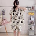 thumbnail image 1 of Conjunto de ropa de dormir holgada de verano para mujer, ropa de hogar de manga corta y cuello redondo de talla grande, traje informal para casa con estampado de dibujos animados cómodo, 1 of 5